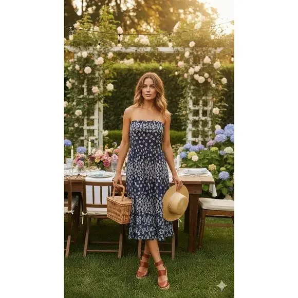 J. Crew Strapless Floral Midi Dress coquette Cottagecore Wedding Romantic SZ 6 - Picture 1 of 4